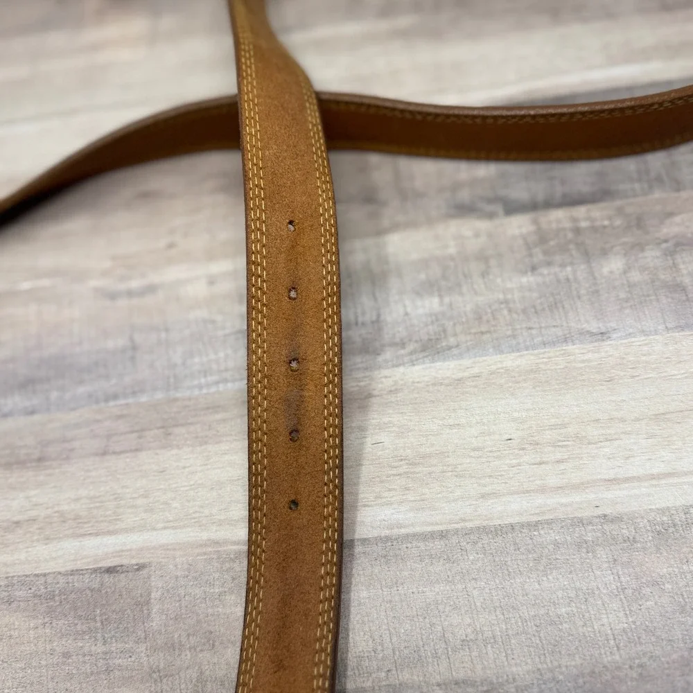 Vtg LL Bean Mens Triple Stitch Boot Logo Belt 44 Brown Leather Gorpcore Outdoor
